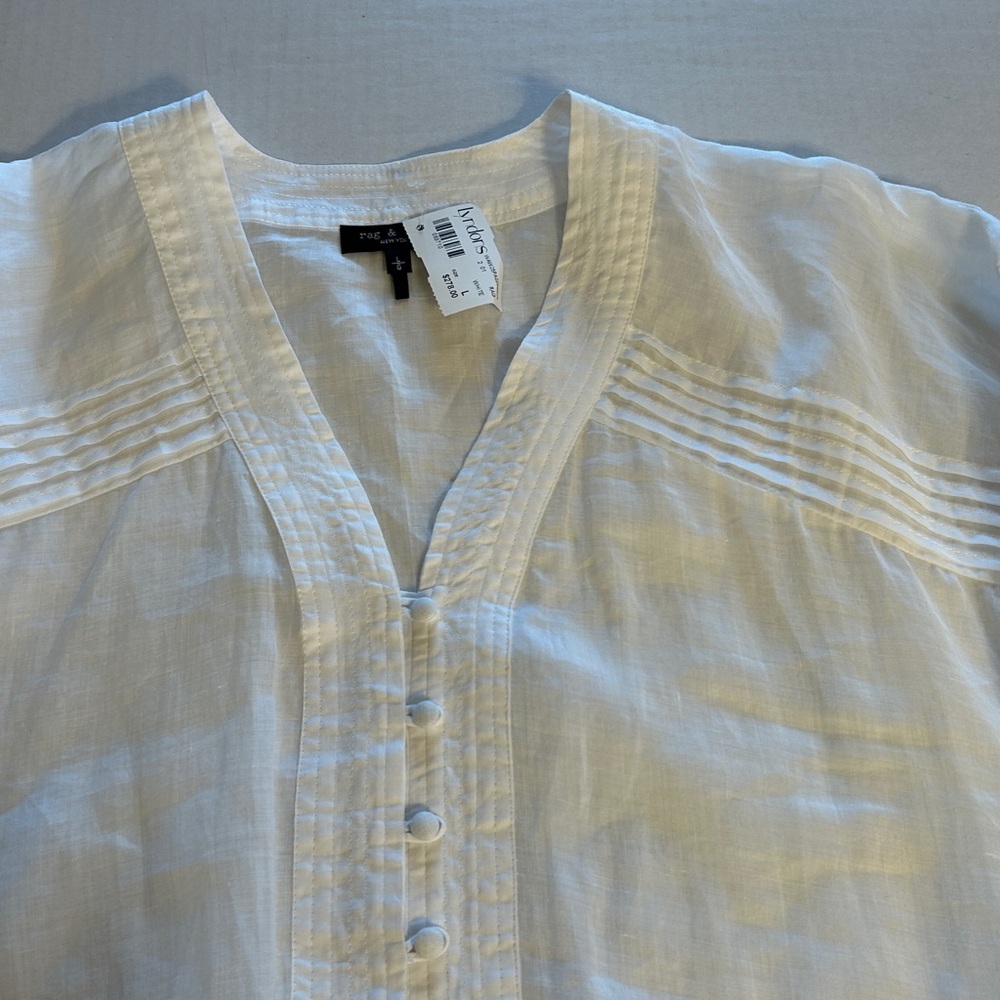 NWT Rag & Bone Viviana V-Neck Button Front Ramie White Blouse Sz L - Picture 10 of 15